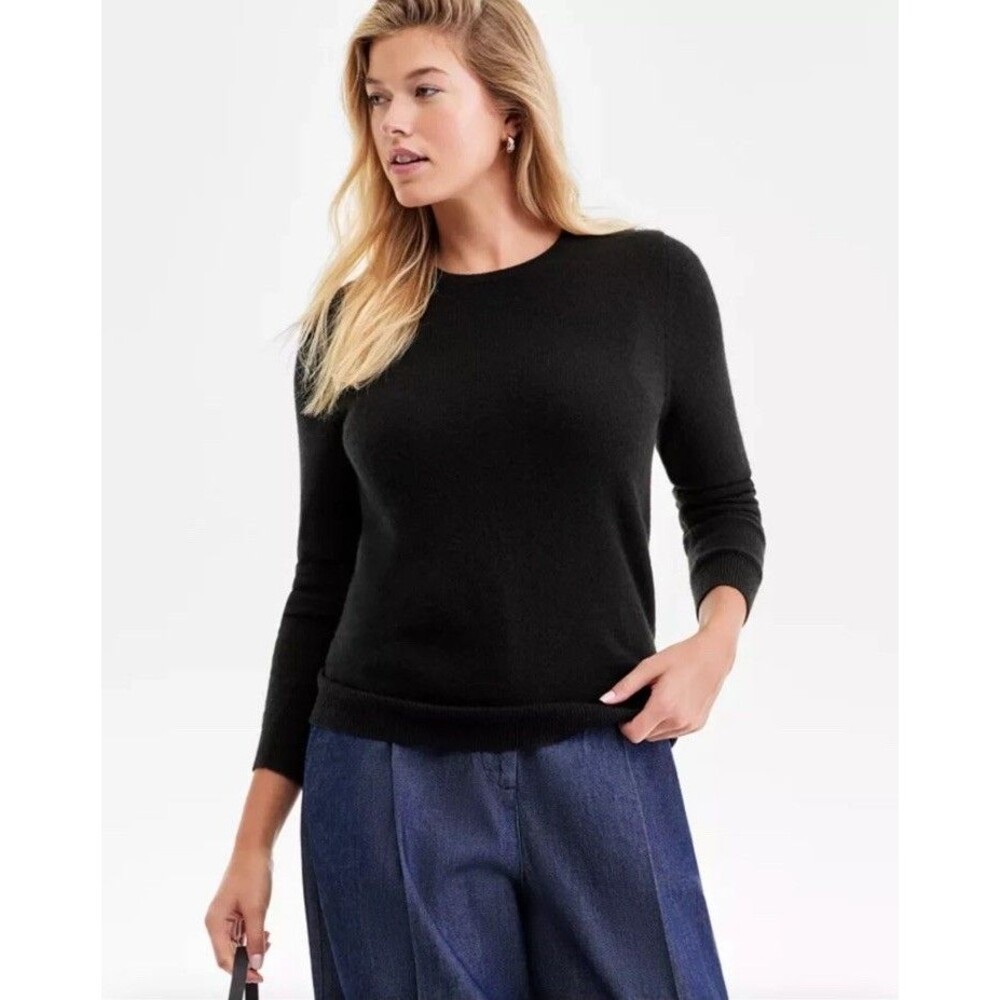 NWT CHARTER CLUB LUXURY 100% Cashmere Crewneck Sweater Medium Classic Black